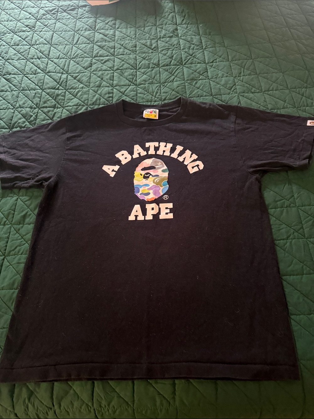 A Bathing Ape Black Short Sleeve Graphic Tee - Signature Camo Logo